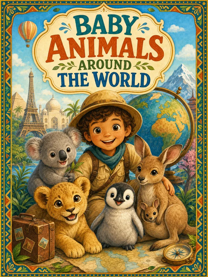 Baby Animals Around the World coloring book preview