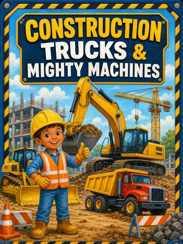 Construction Trucks and Mighty Machines coloring book preview