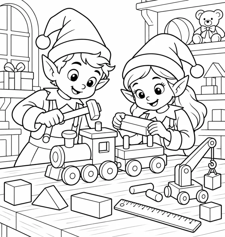 Elf on the Shelf’s Creative Construction Crew coloring book preview