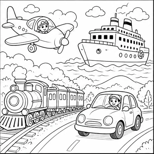 Trains, Planes, and Things That Go coloring book preview