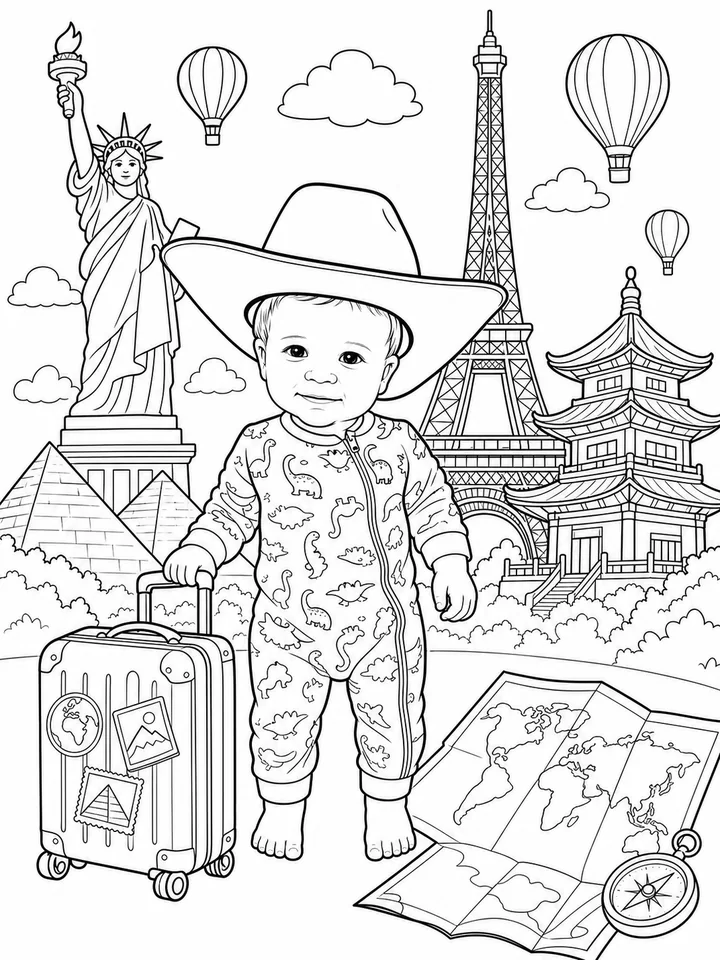 Travel the World: Iconic Landmarks coloring book preview