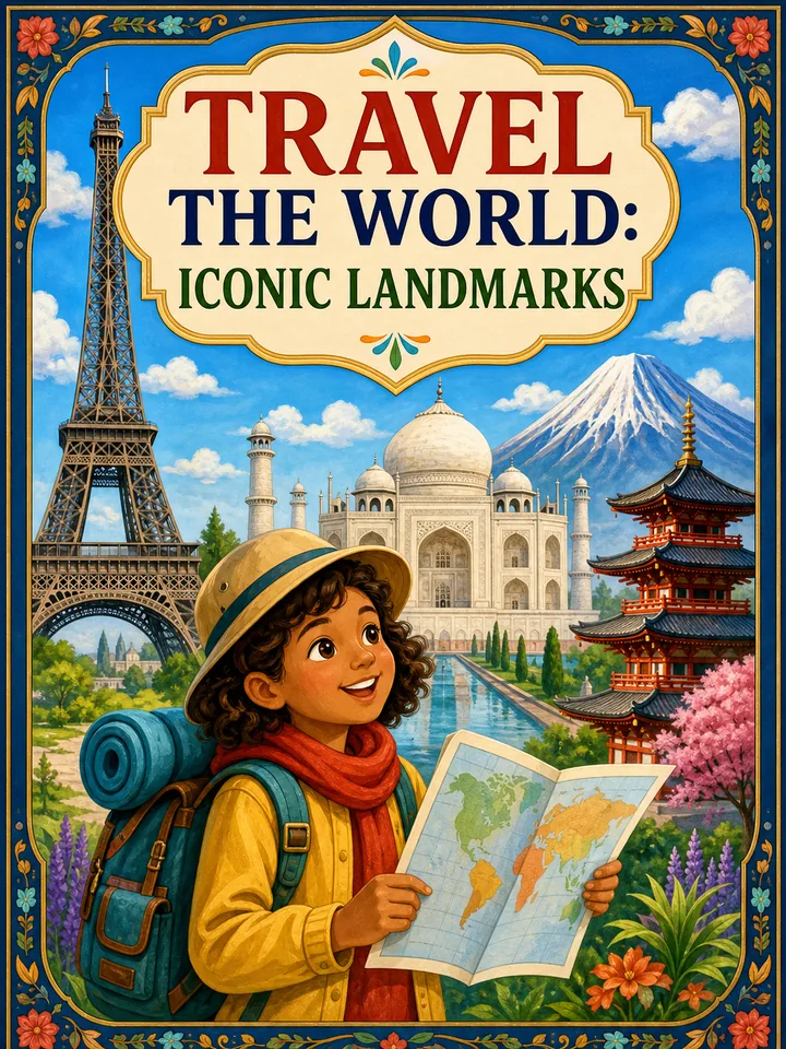 Travel the World: Iconic Landmarks coloring book preview
